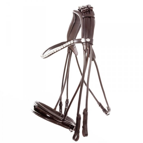 Ogłowie Munsztukowe Kavalkade "Fleur" - brązowe / lakierowany nachrapnik