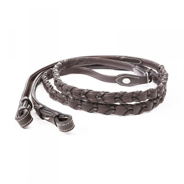 Miękkie skórzane wodze KAVALKADE &quot;Hunter&quot; - plecione-19mm - brązowe / srebrne