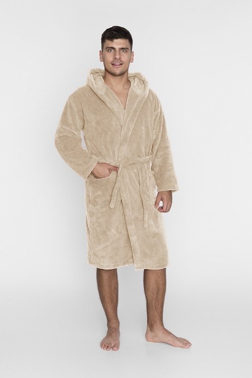 Szlafrok Wellsoft z kapturem Unisex rozmiar S/M kolor - Beżowy
