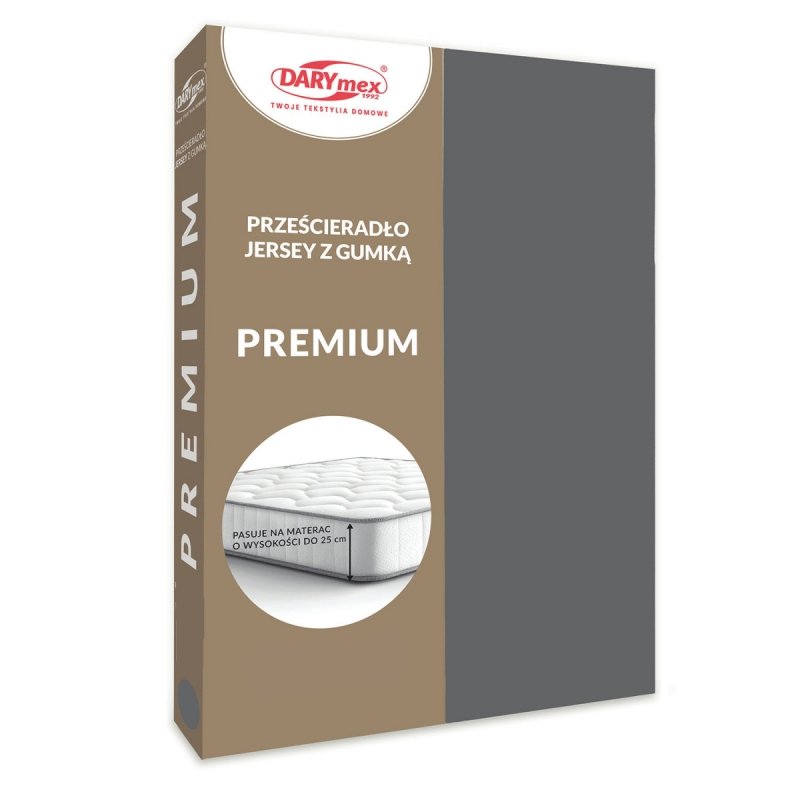 Prześcieradło Jersey PREMIUM na wysoki materac 180x200 na gumkę wz. 037 szary