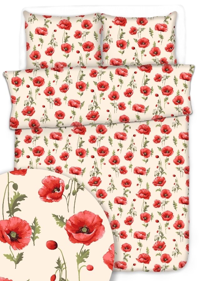 Pościel kora PREMIUM 160x200, 100% bawełna wz. Maki