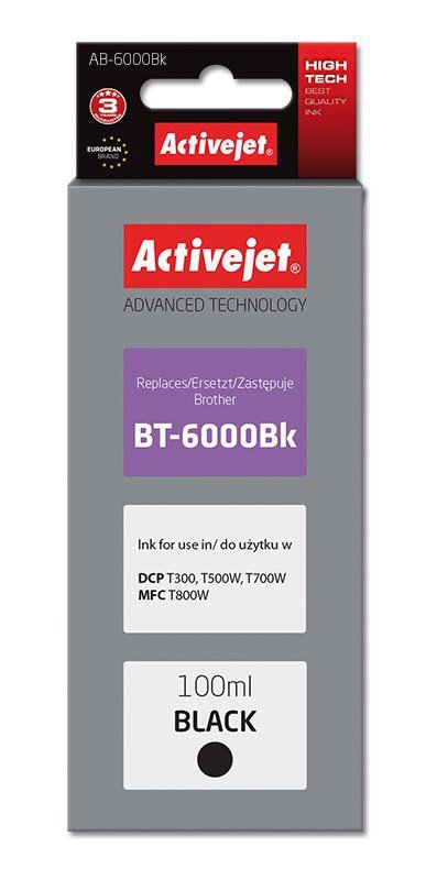 Activejet AB-6000Bk Buteleczka z atramentem Tusz (zamiennik Brother BT-6000BK; Supreme; 100 ml; czarny)