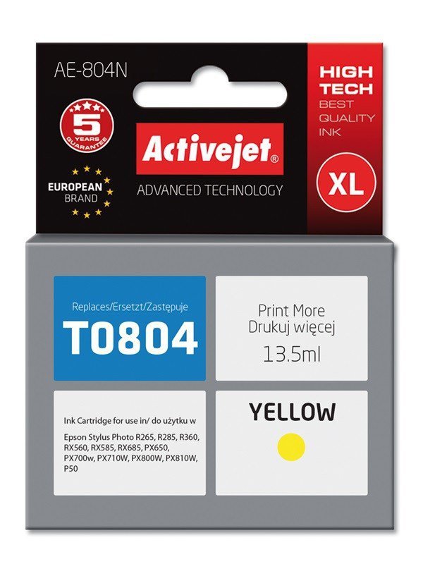 Tusz Activejet AE-804N (zamiennik Epson T0804; Supreme; 13.5 ml; żółty)