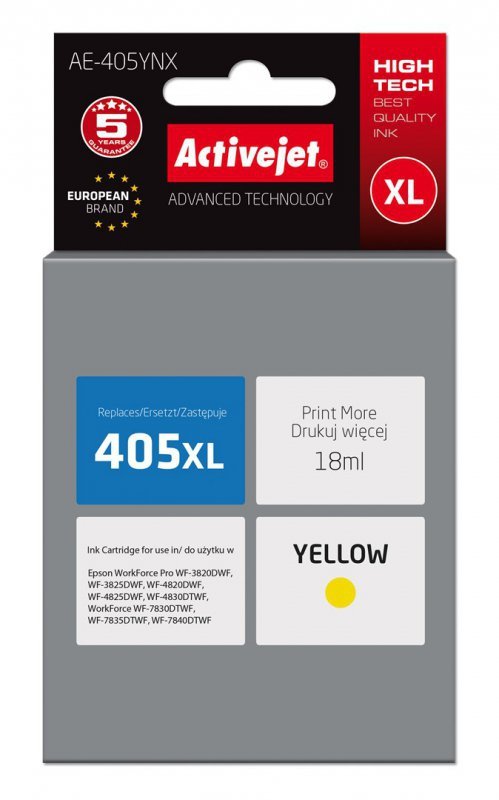 Tusz Activejet AE-405YNX (zamiennik Epson 405XL C13T05H44010; Supreme; 18ml; żółty)