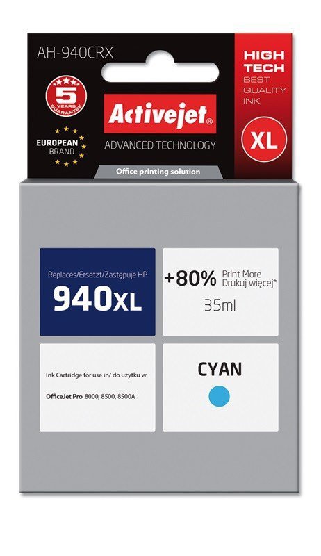 Activejet Tusz AH-940CRX (zamiennik HP 940XL C4907AE; Premium; 35 ml; niebieski)