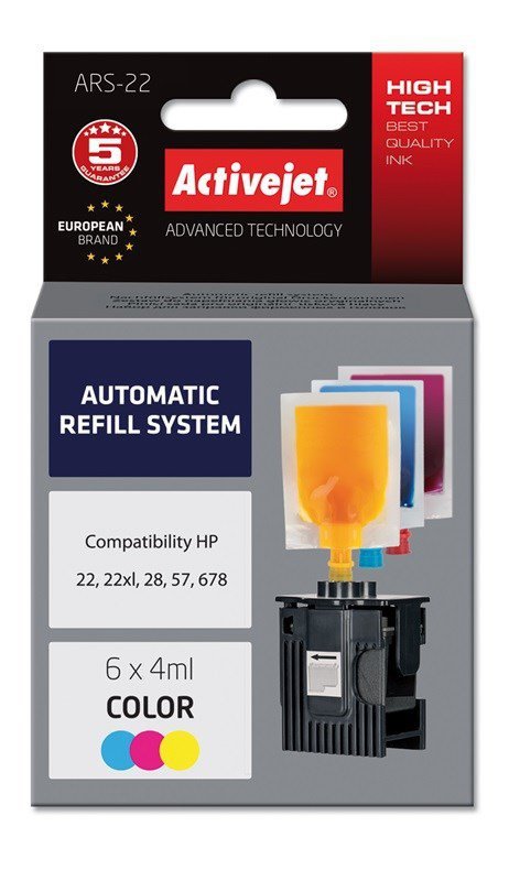 Activejet ARS-22 System uzupełnień Activejet (zamiennik HP22, HP 28, HP 57; 6 x 4 ml; kolor)