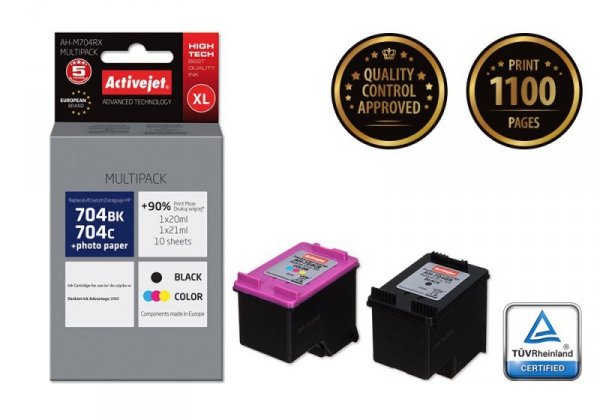 Tusz Activejet AH-M704RX (zamiennik HP 704 CN692AE, CN693AE; Premium; 1 x 20 ml, 1 x 21 ml; czarny, kolor)