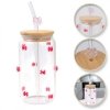 Szklanka, różowe kokardki z cyrkoniami - z rurką i bambusową pokrywką 460 ml - SZK135