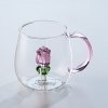 Szklanka ze szklanym tulipanem w środku, różowa rączka 400ml - SZK129