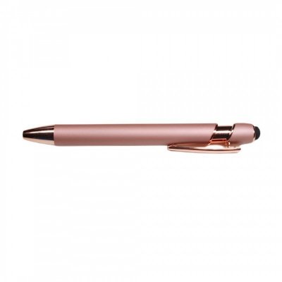 Długopis metalowy, tusz czarny, touch pen soft touch pudrowy róż DL04