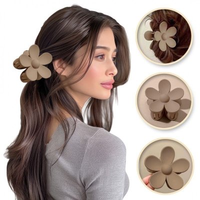 Spinka do włosów klamra XL kwiat beżowa 7x7,5 cm SP152K