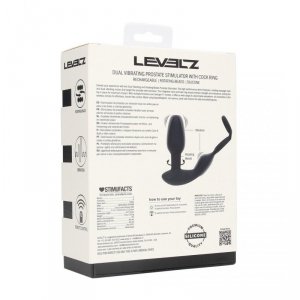 Dual Vibrating Remote Rotating Beads Silicone Prostate Stimulator with Cock and Ball Ring - Black