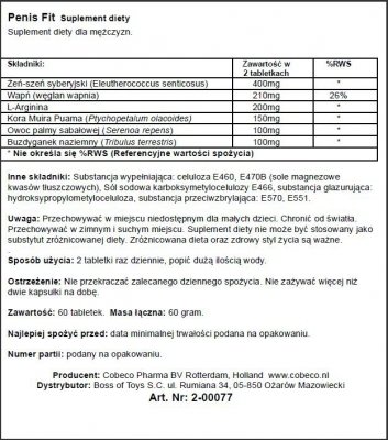 Tabletki powiększające Penisa Penis Fit 60 kaps.