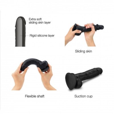 Dildo Penis z Jądrami Ruchoma Skóra Black - S