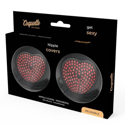 COQUETTE CHIC DESIRE - NIPPLE COVERS HEART BLACK / RED