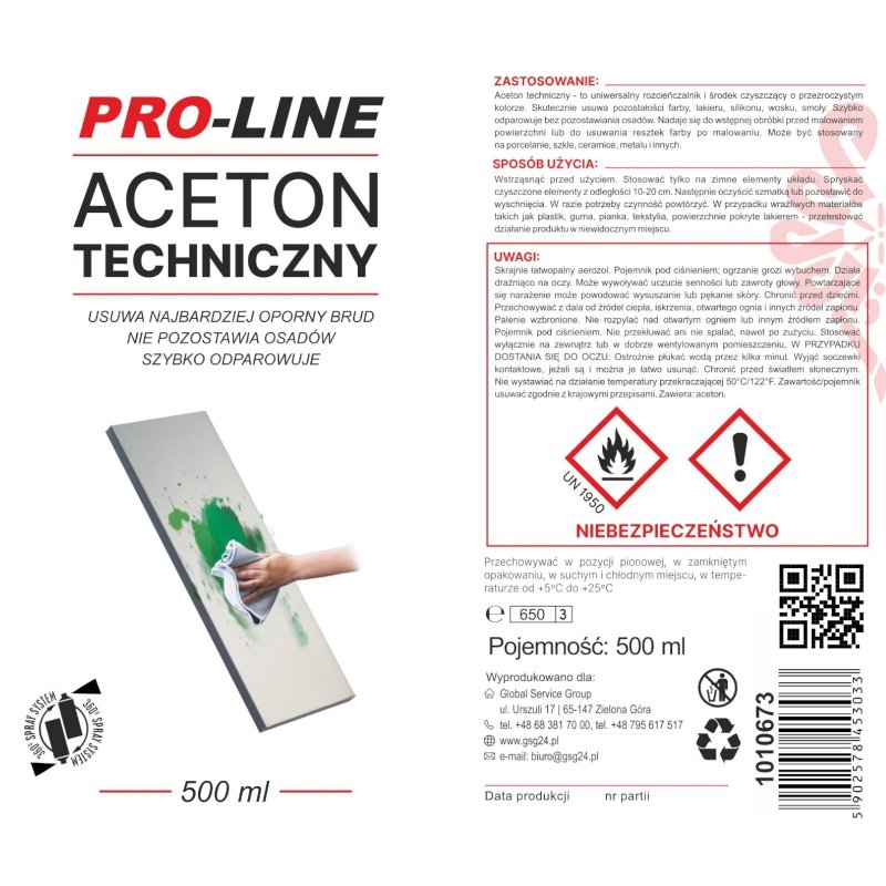 Aceton techniczny 100% w sprayu PRO-LINE spray 500ml
