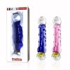 Szklane dildo z wypustkami zakrzywione różowe 17 cm