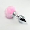 Metalowy klasyczny korek analny zatyczka plug  z różowym pomponem s