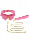Obroża z muszką damska + smycz Collar and Leash różowa