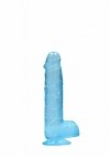 Realistyczne żelowe dildo penis na przyssawce niebieski  15 cm