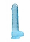 Realistyczne żelowe dildo penis na przyssawce niebieski 23 cm