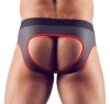 Błyszczące neoprenowe jockstrapy z zamkiem rozpinane czerwone przeszycie Men´s Jock S