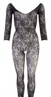 Seksowny bodystocking koronkowy kombinezon z długim rękawem S-L