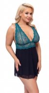 Błękitno - czarna koszulka babydoll Cottelli XL