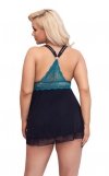 Błękitno - czarna koszulka babydoll Cottelli XL