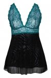 Błękitno - czarna koszulka babydoll Cottelli 2XL