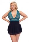 Błękitno - czarna koszulka babydoll Cottelli 3XL