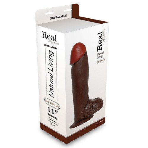 Dildo o dużej długości i przyssawce - brązowy, 28 cm