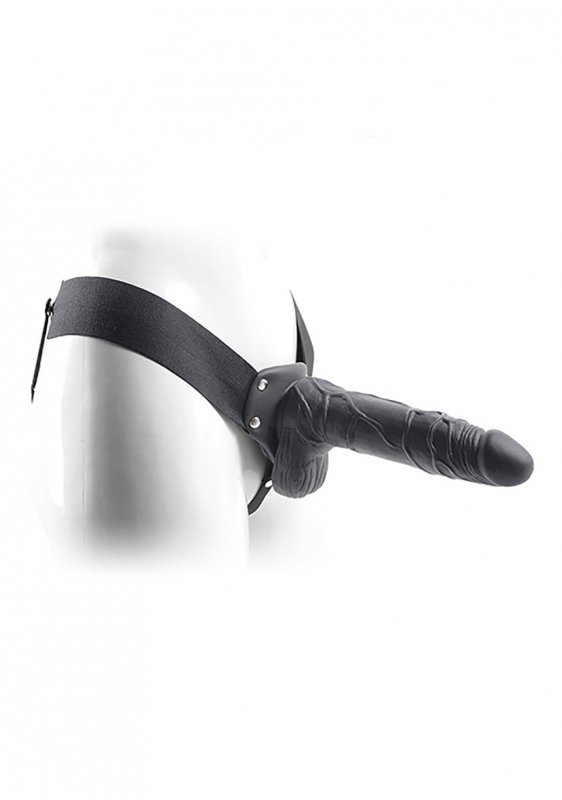 Realistyczna żylasta nakładka na penisa przedłużka z jądrami strap on czarna 20 cm