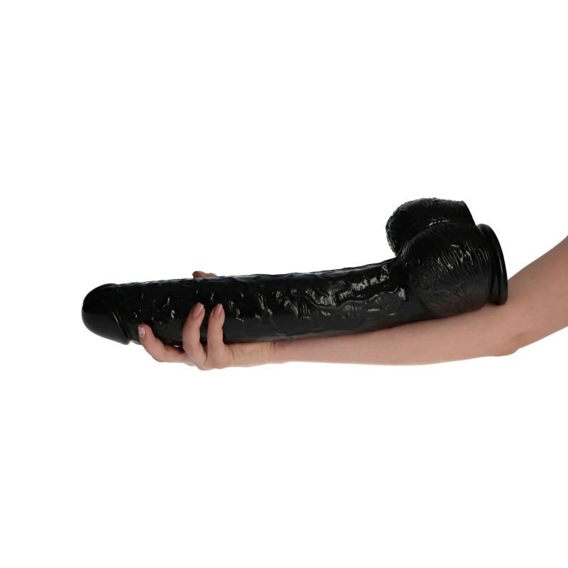 Ogromne dildo z jądrami na przyssawce czarne 40 cm