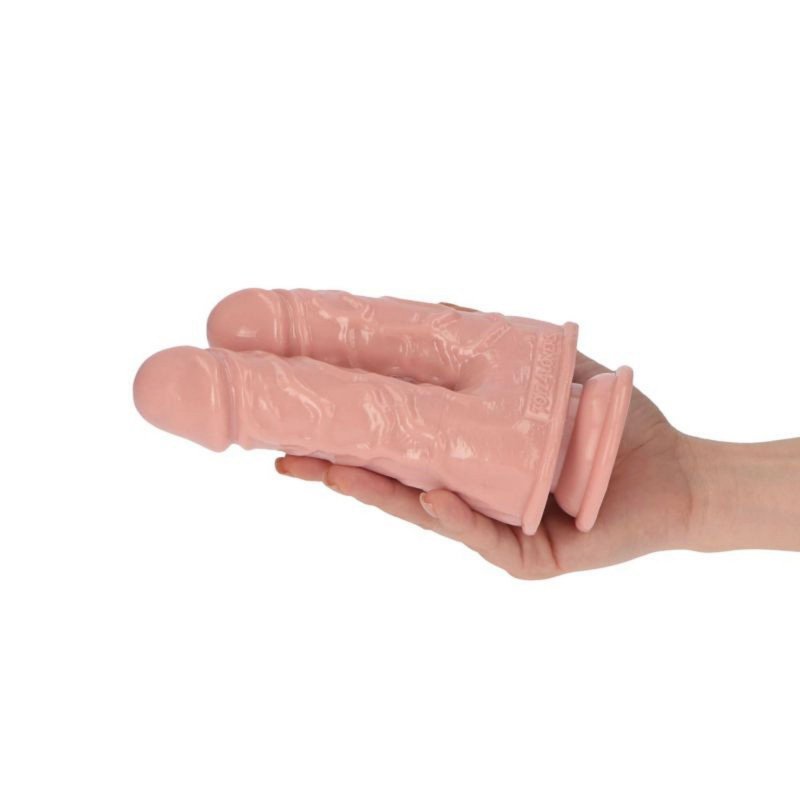 Podwójne żylaste dildo waginalno analne na przyssawce