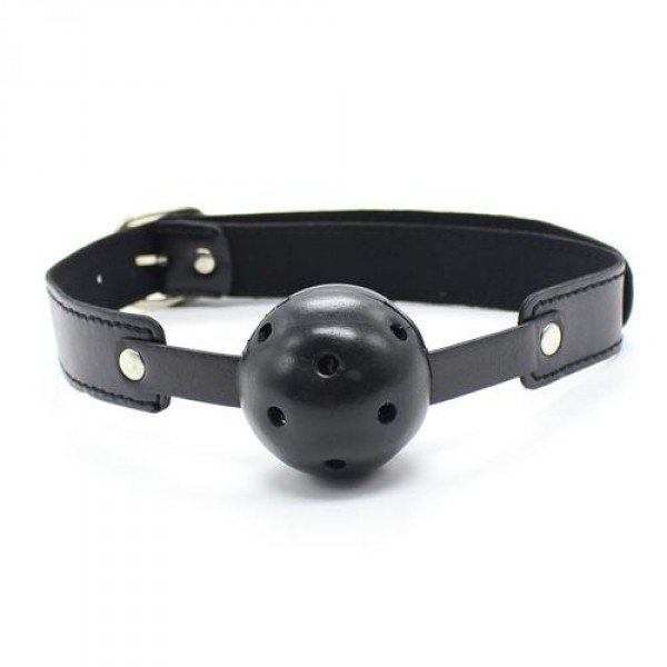 Knebel oddychający kulka breath hole ball gag czarny