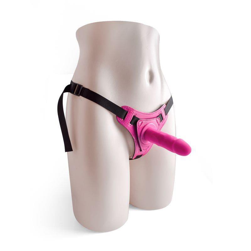 Regulowany strapon dildo na pasku sztuczny różowy penis 10 cm