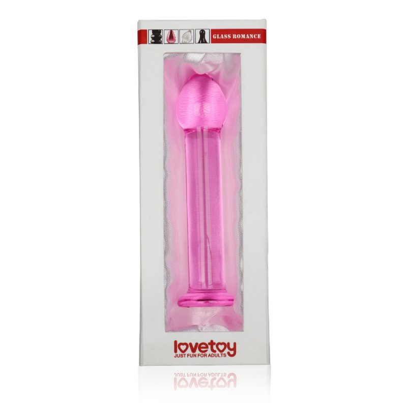 Szklane gładkie proste dildo różowe 16 cm