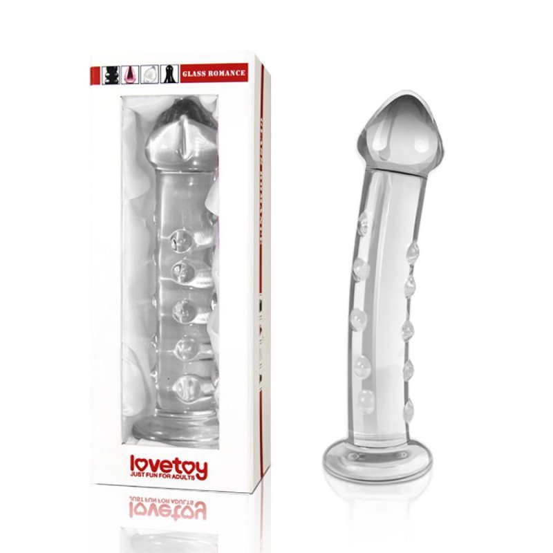 Szklane dildo z wypustkami przeźroczyste 15 cm