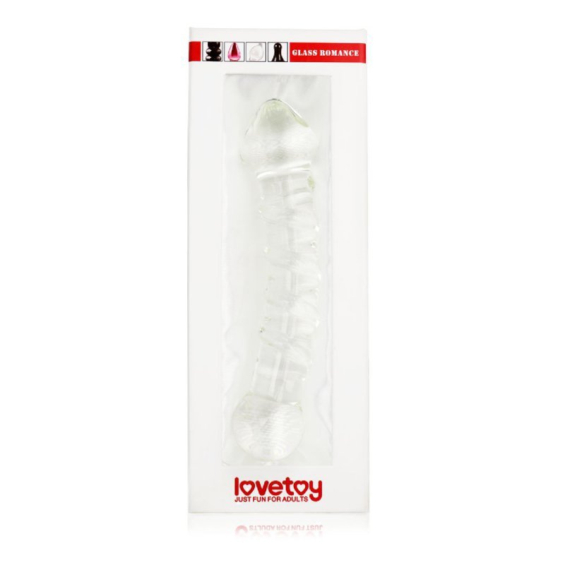 Szklane zakrzywione dildo z wypuskami przeźroczyste 17 cm