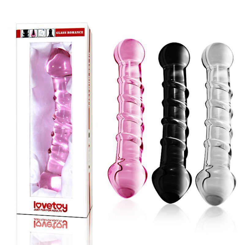 Szklane zakrzywione dildo z wypuskami różowe 17 cm