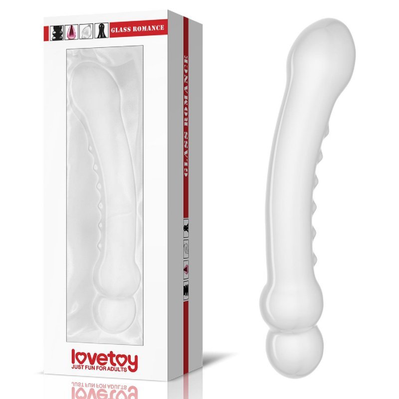 Szklane zaakrzywione dildo z wypuskami 17 cm 