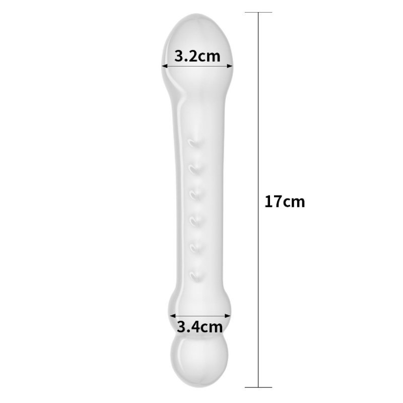 Szklane zaakrzywione dildo z wypuskami 17 cm 
