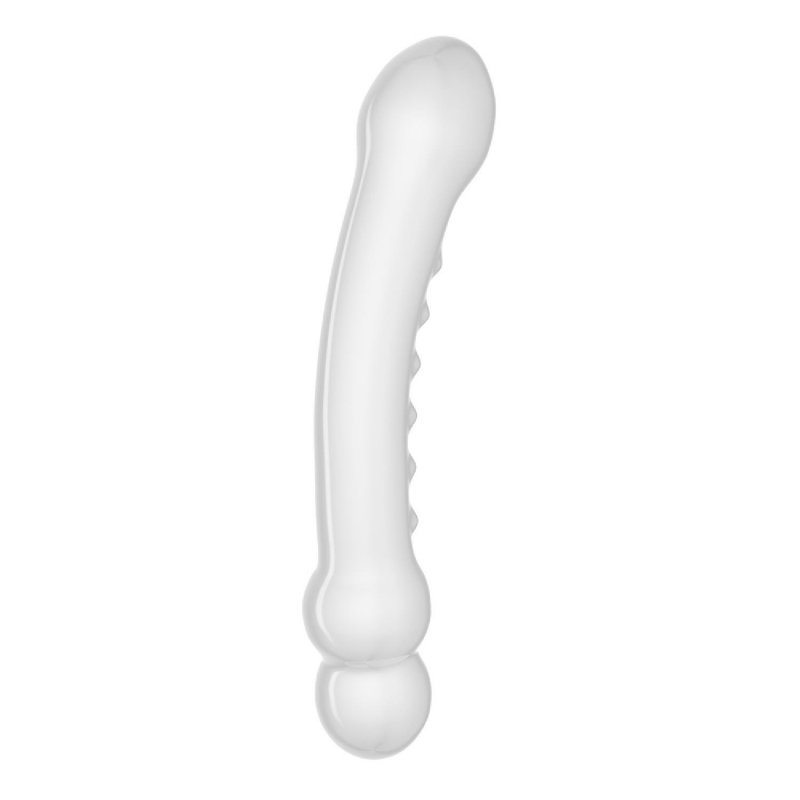 Szklane zaakrzywione dildo z wypuskami 17 cm 