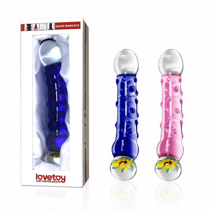 Szklane dildo z wypustkami zakrzywione różowe 17 cm