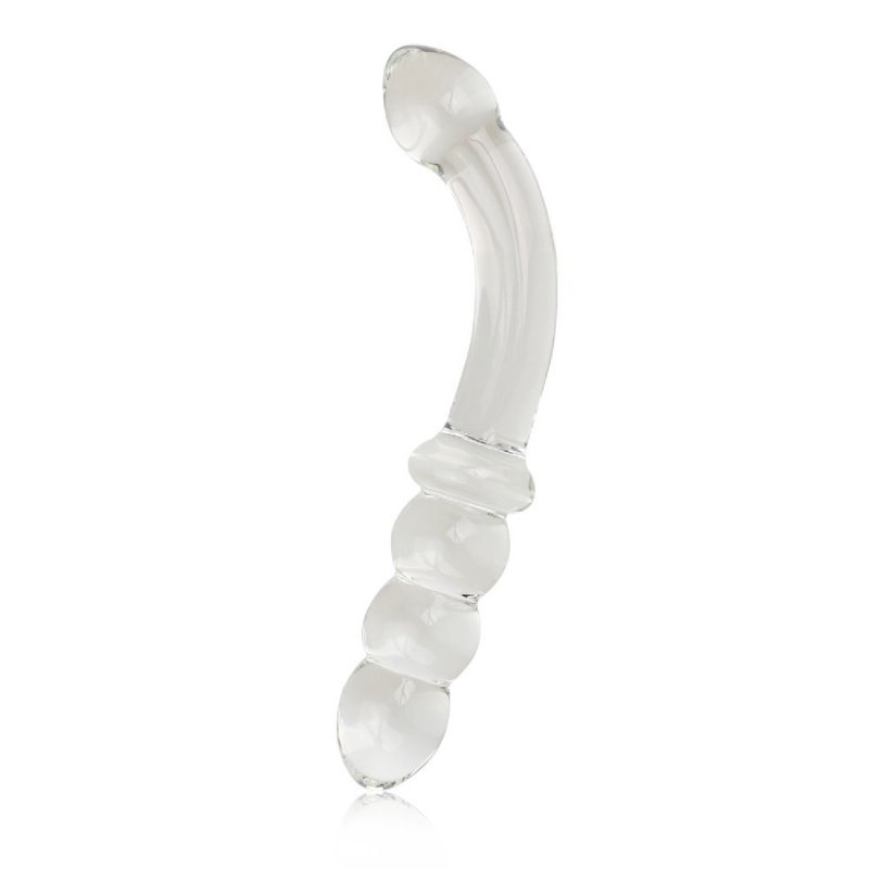 Szklane dwustronne dildo zakrzywione przeźroczyste 17 cm