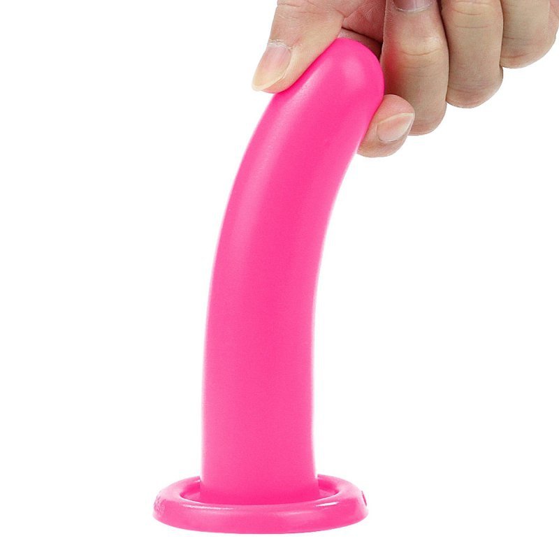 Gładkie zakrzywione dildo analne przyssawka różowe 14 cm