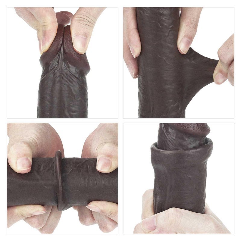Dildo murzyńskie Sliding Skin Dual Layer Dong - Black 22cm