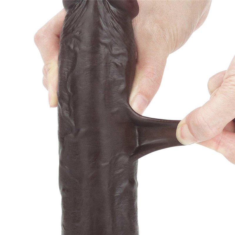 Dildo murzyńskie z ruchomą skórą Dual Layer Dong - Black 24cm