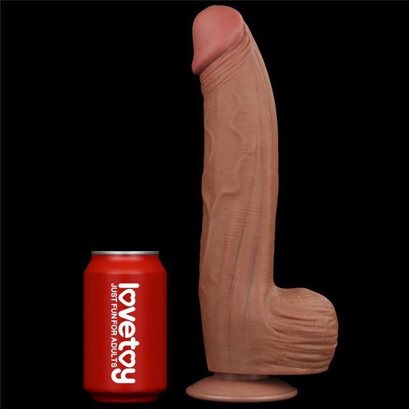 Dildo King size z ruchomą skórą Dual Layer Dong Brown 30cm
